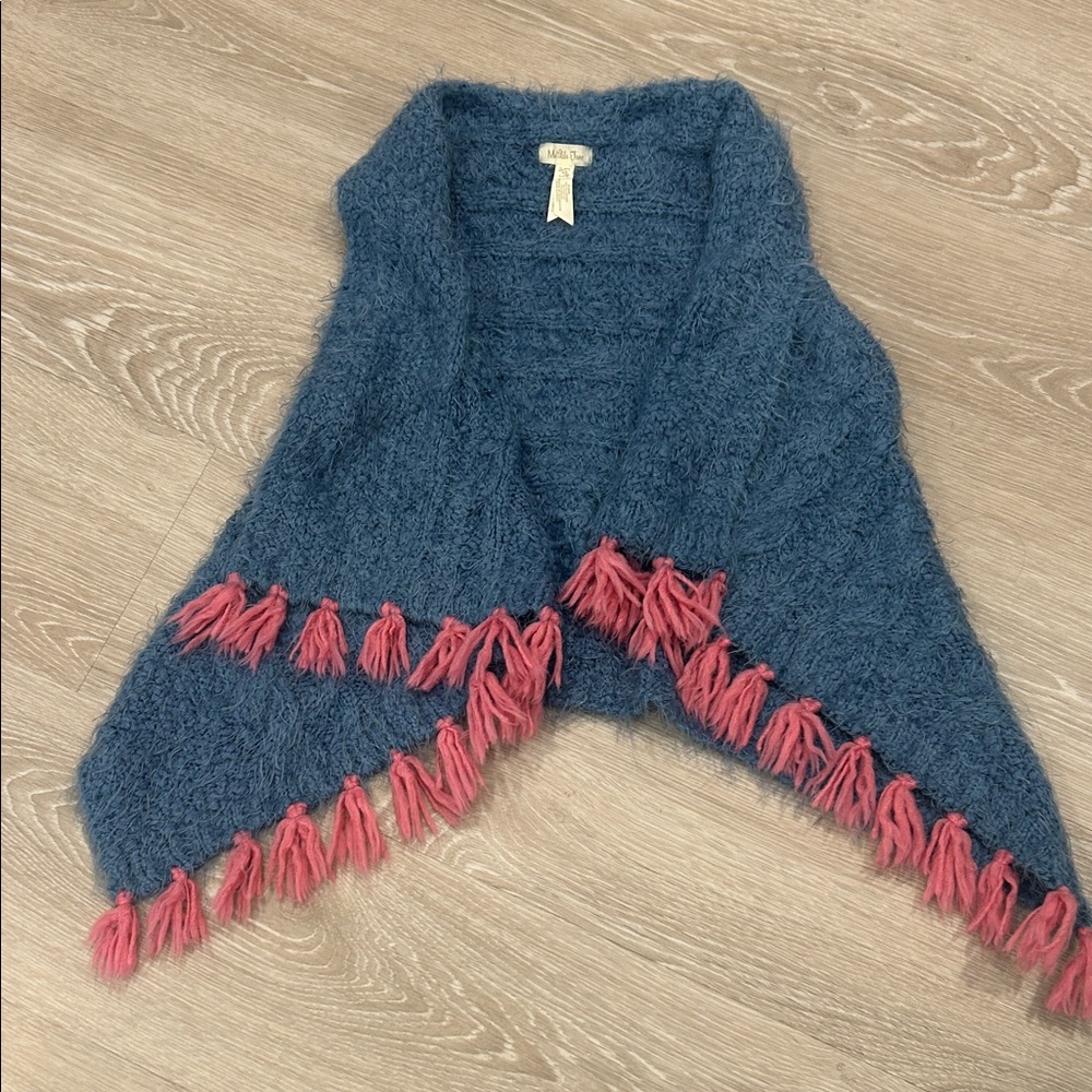 Matilda Jane Blue Sweater with Pink Fringe